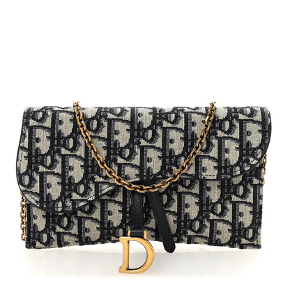 Oblique Saddle Chain Long Wallet Blue