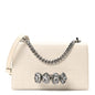Shiny Calfskin Crocodile Embossed Knuckle Jeweled Crossbody White