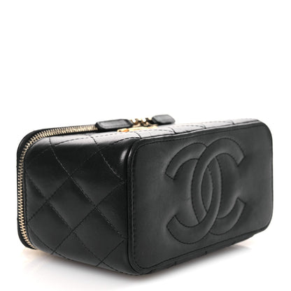 Lambskin Quilted Small Pillow Crush Vanity Case With Chain Black