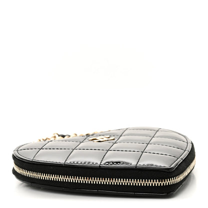 Patent Calfskin Resin Quilted CC Heart Clutch With Chain Black