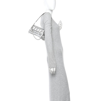 Metallic Nappa Vertical Matelasse Small Maxi Horsebit Chain Shoulder Bag Silver