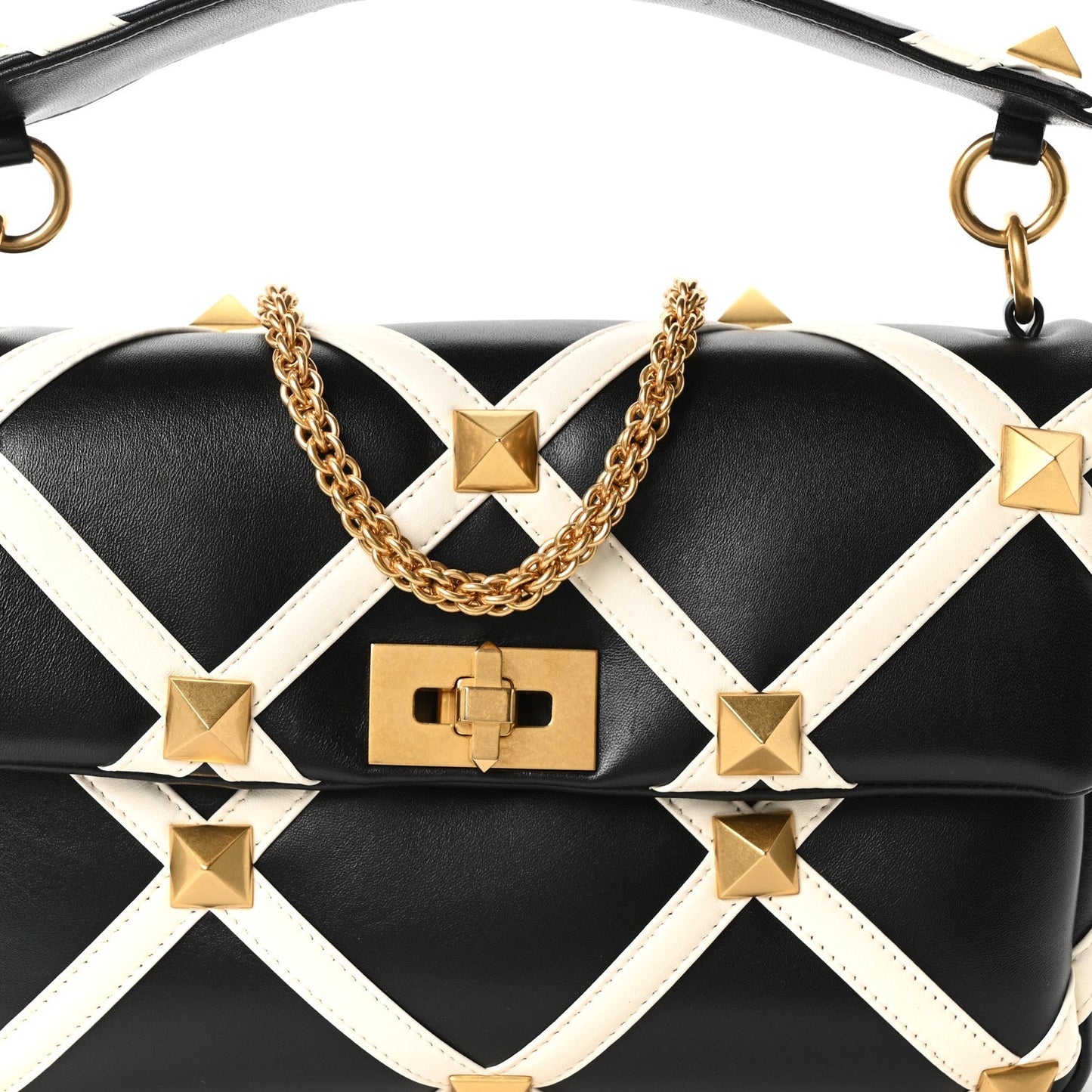 Nappa Large Roman Stud Shoulder Bag Black White