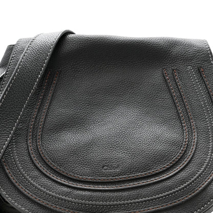 Grained Calfskin Medium Marcie Saddle Bag Black