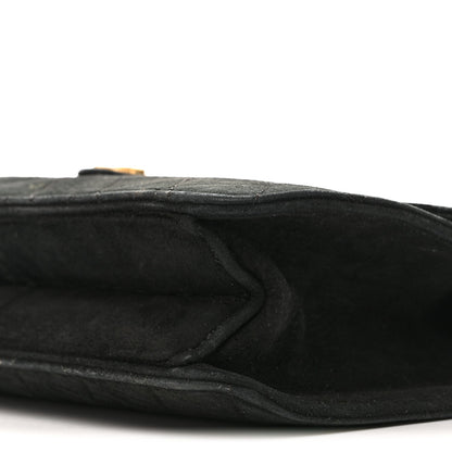 Suede Quilted Medium Single Flap Black