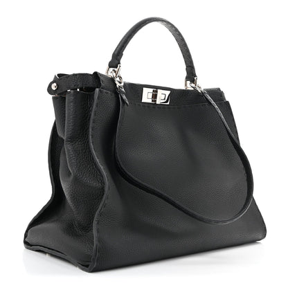 Cuoio Romano Selleria Bi-Color Large Peekaboo Iconic Satchel Black Mou