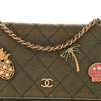 Canvas Quilted Coco Cuba Charms Wallet on Chain WOC Khaki
