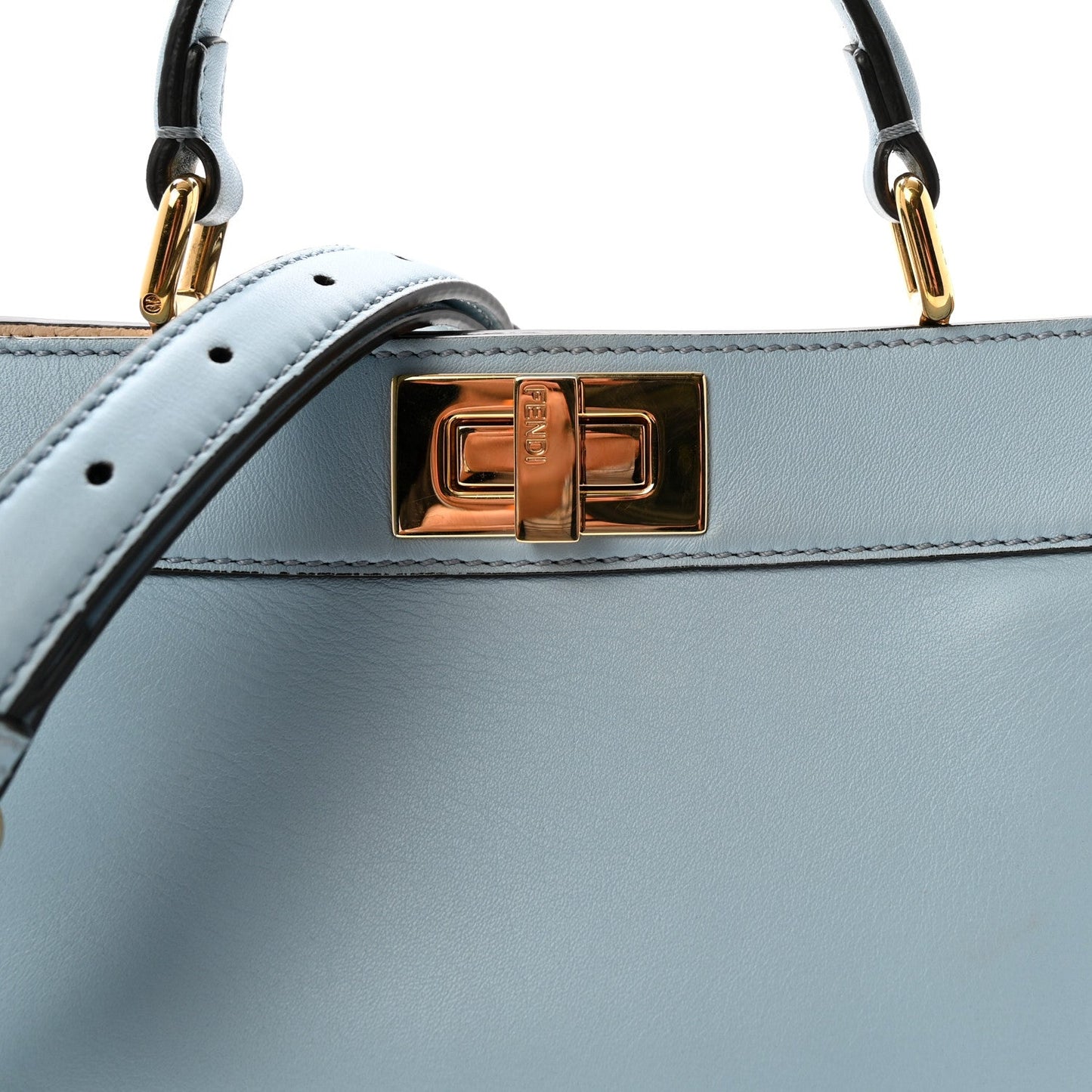 Vitello Seta Shiny Nappa Small Peekaboo I SEE U Satchel Azzurro Baby Camelia