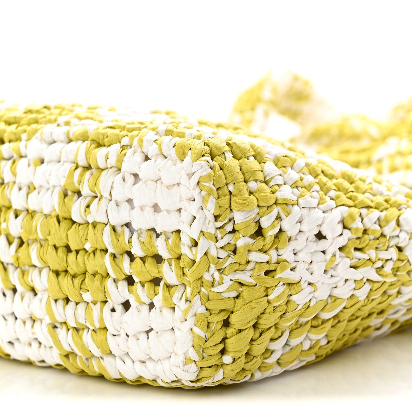 Yarn Raffia Effect Crochet Embroidered Small Logo Tote Citron Yellow