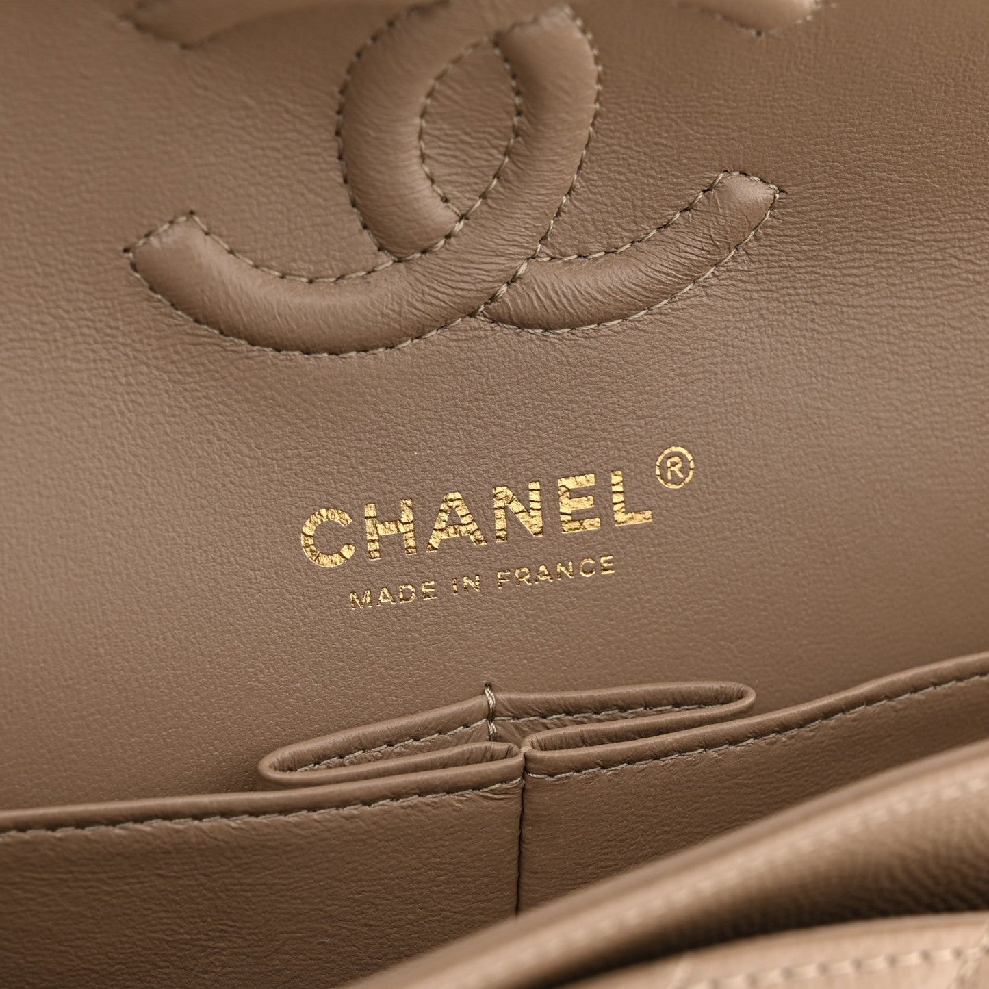 Caviar Quilted Small Double Flap Dark Beige