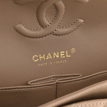 Caviar Quilted Small Double Flap Dark Beige