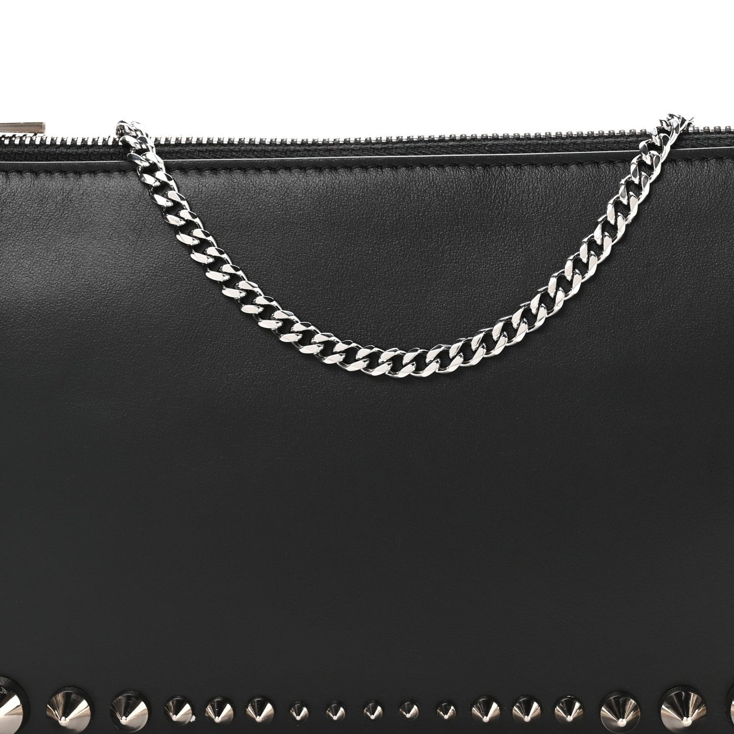 Calfskin Paris Spiked Loubila Chain Clutch Black