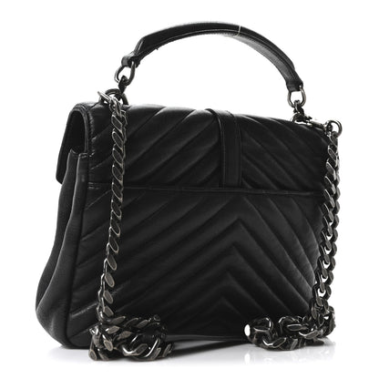 Sheepskin Matelasse Chevron Monogram Medium College Bag Black
