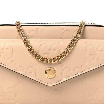 Calfskin GG Super Mini Debossed Chain Wallet Light Beige