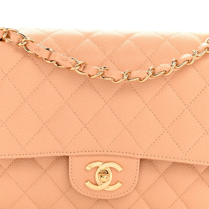 Caviar Quilted Medium Double Flap Beige Clair