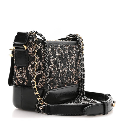 Sequin Calfskin Small Gabrielle Hobo Black Gold
