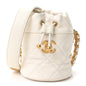Caviar Quilted Twist Your Buttons Mini Bucket Bag White