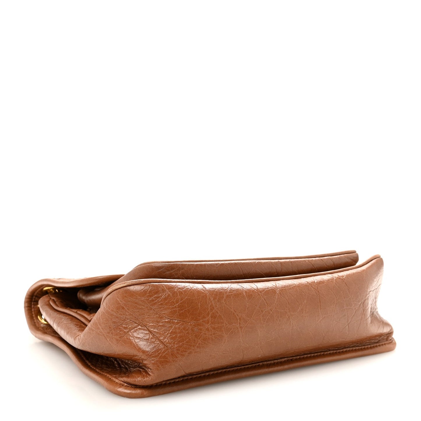 Crinkled Calfskin Matelasse Monogram Medium Niki Chain Satchel Caramel