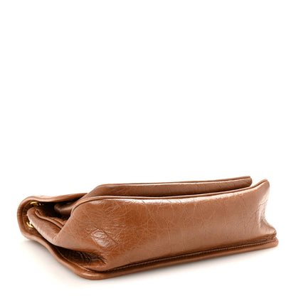 Crinkled Calfskin Matelasse Monogram Medium Niki Chain Satchel Caramel