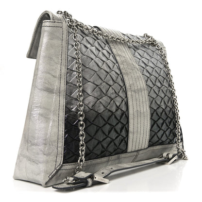 Iridescent Eelskin Maxi Chain Baguette Bag Grey Multicolor
