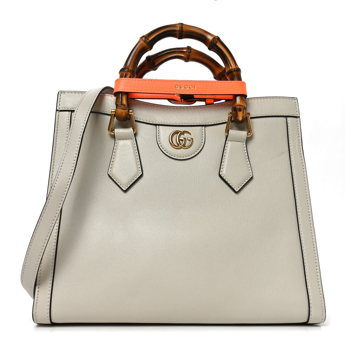 Wonka Grain Calfskin Small Diana Tote Bag Mystic White Orange Fluo