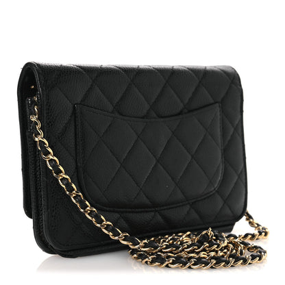 Caviar Quilted Wallet on Chain WOC Black