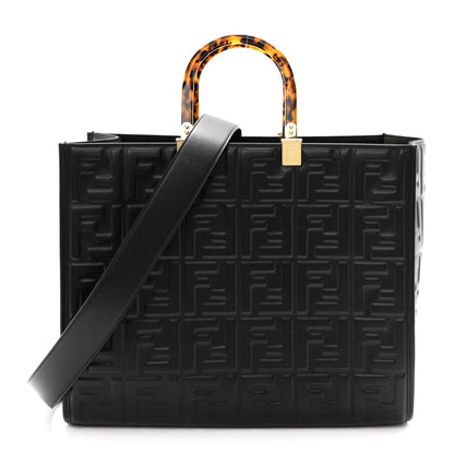 Vitello Plexiglass FF Embossed Medium Fendi Sunshine Shopper Tote Black