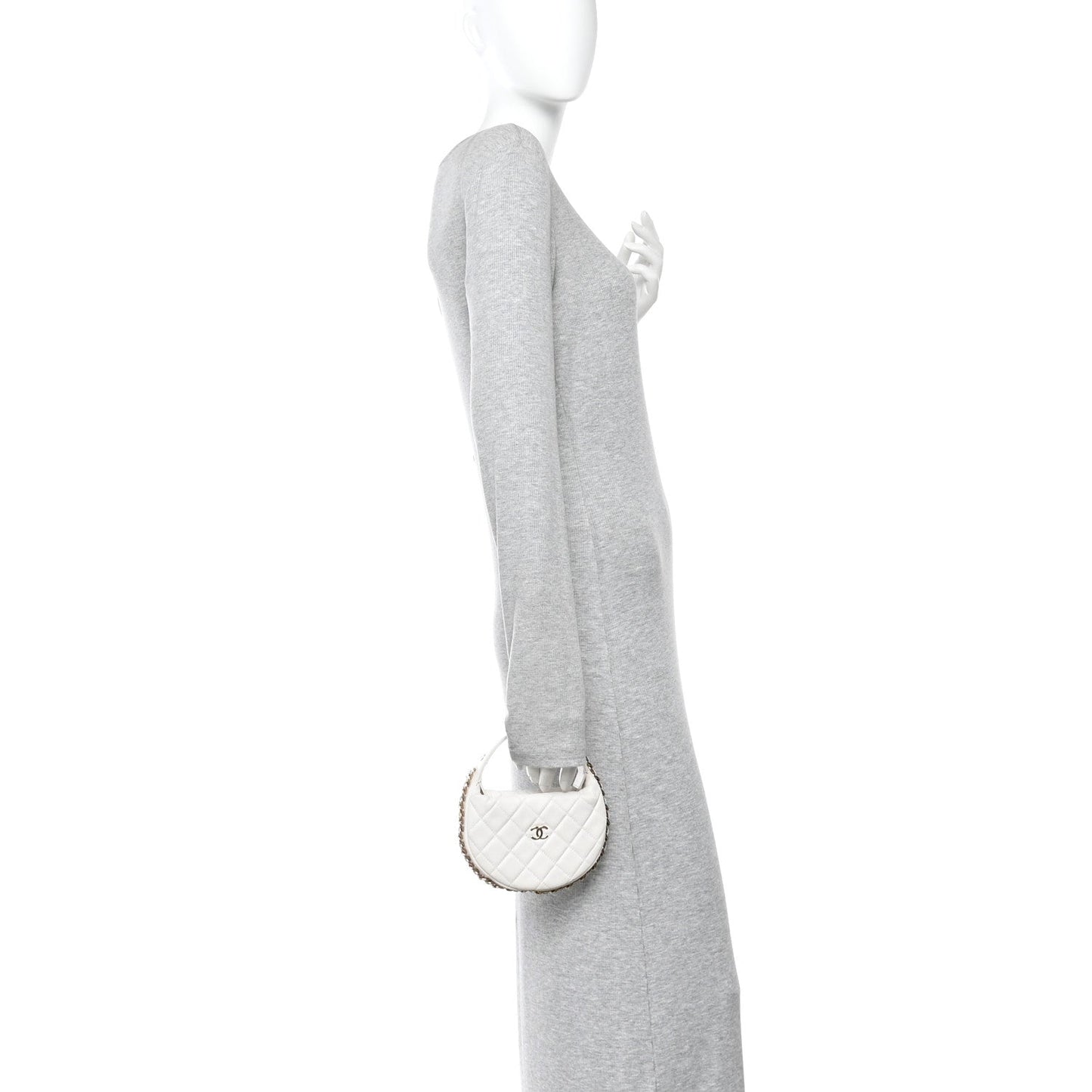 Lambskin Quilted Chain Around Pouch Hobo White