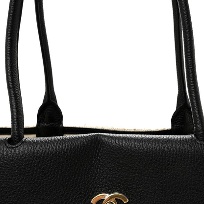 Grained Calfskin Boucle Urban Essentials Small Shopping Bag Ecru Black