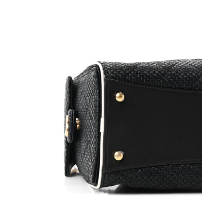 Braided Raffia Calfskin Quilted Small Chanel 25 Handbag Black White