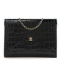 Calfskin Crocodile Embossed Croc Illusion Clutch With Chain Black