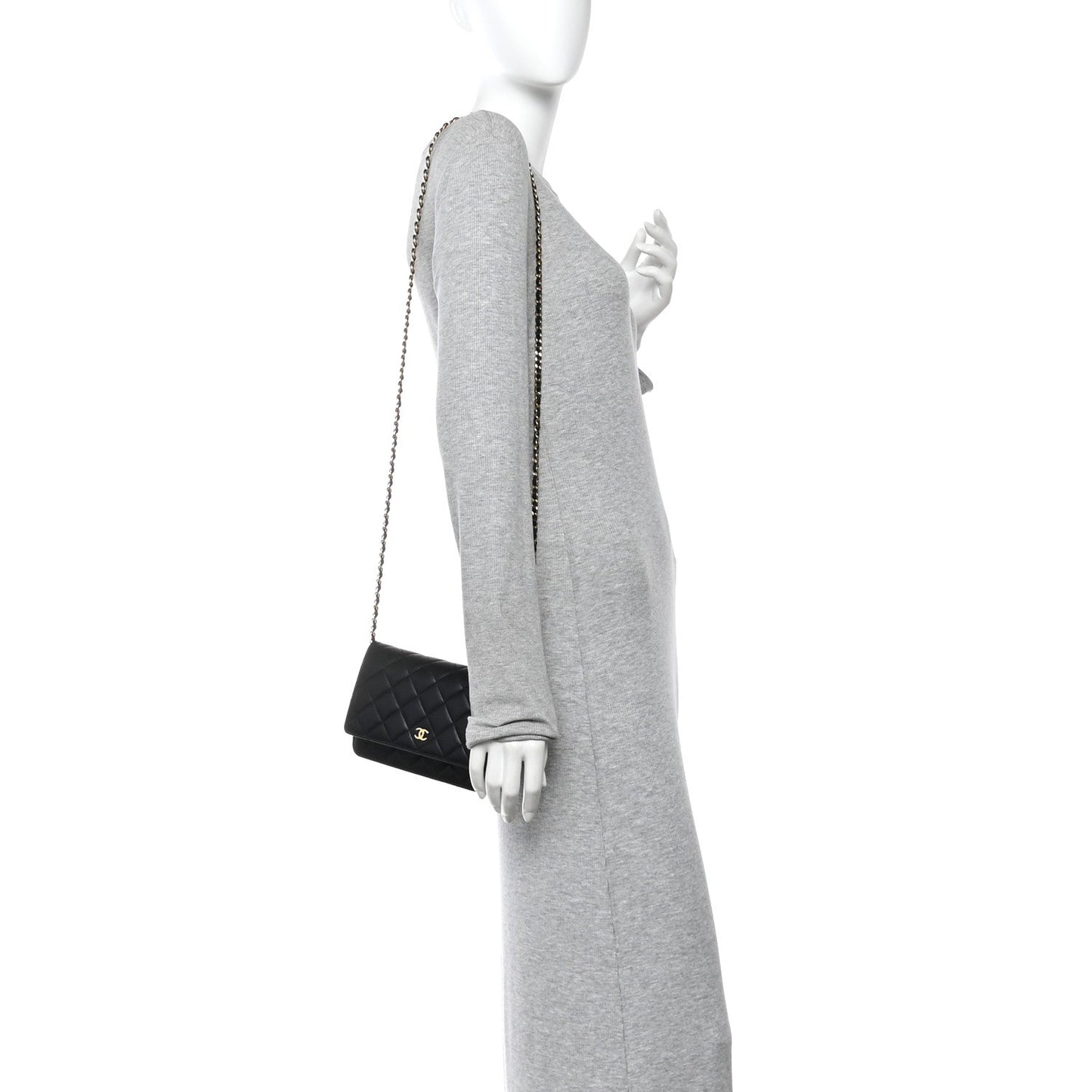 Lambskin Quilted Wallet On Chain WOC Black