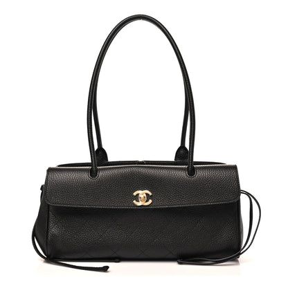 Grained Calfskin Stitched Urban Essentials Small Shopping Bag Black