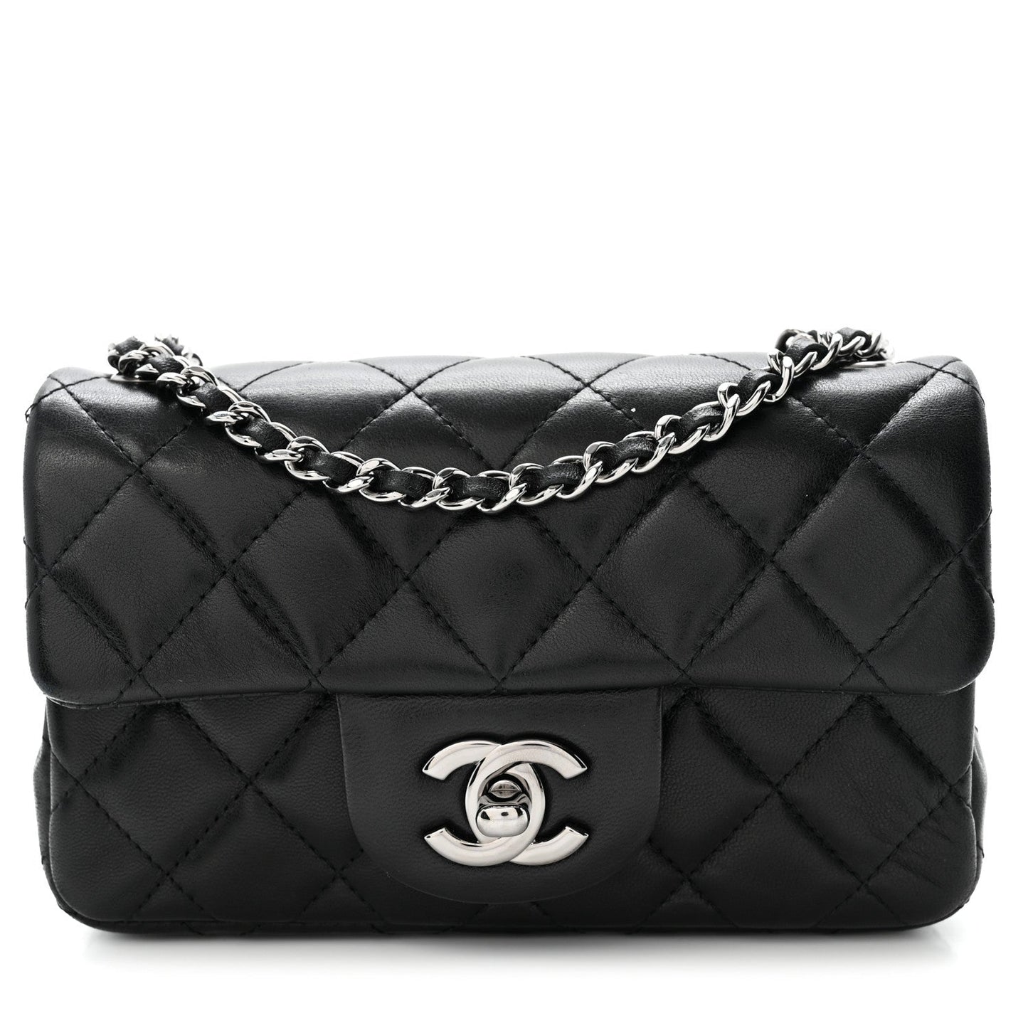 Lambskin Quilted Extra Mini Rectangular Flap Black