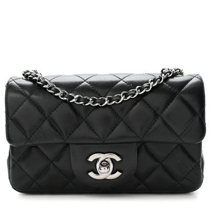 Lambskin Quilted Extra Mini Rectangular Flap Black