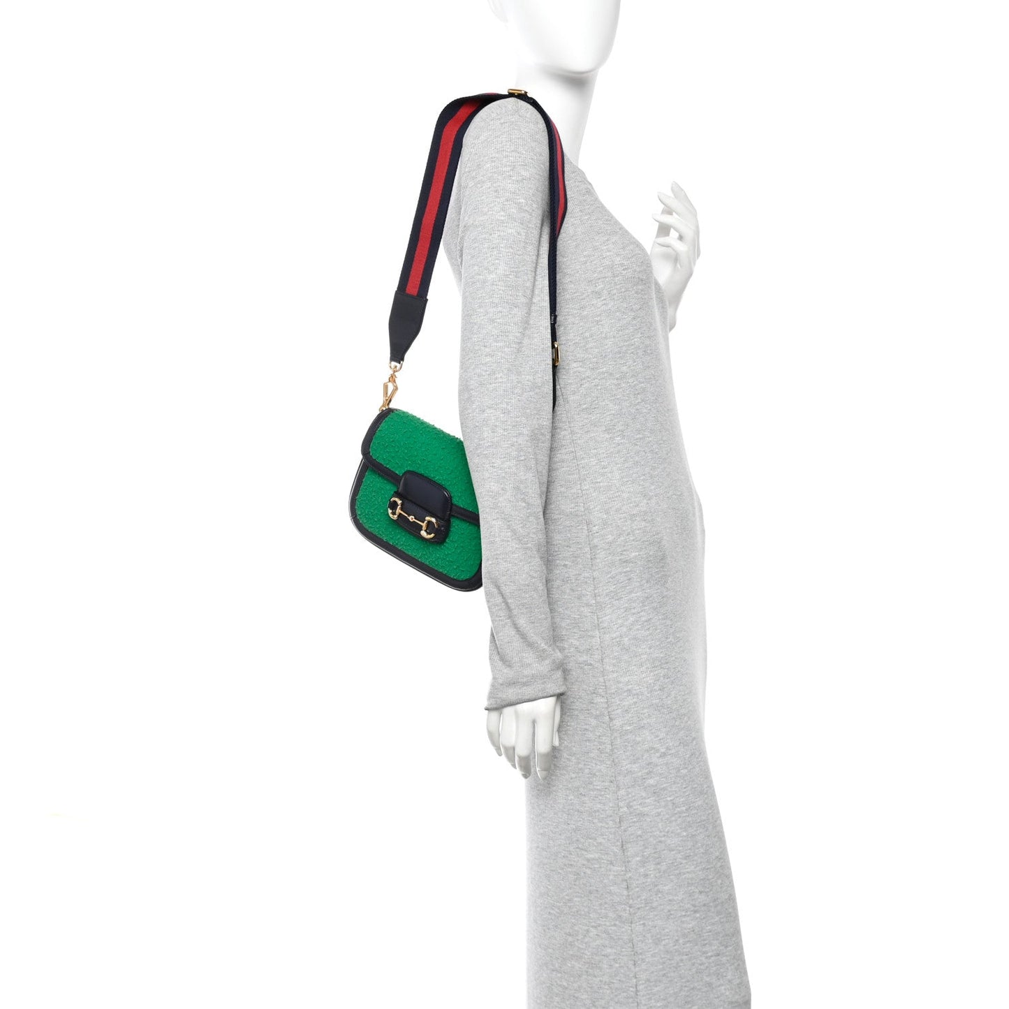 Casy Wool Azalea Calfskin Mini Horsebit 1955 Shoulder Bag Deep Emerald Blue