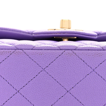 Caviar Quilted Small Double Flap Purple