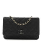 Lambskin Quilted Enamel CC Wallet On Chain WOC Black