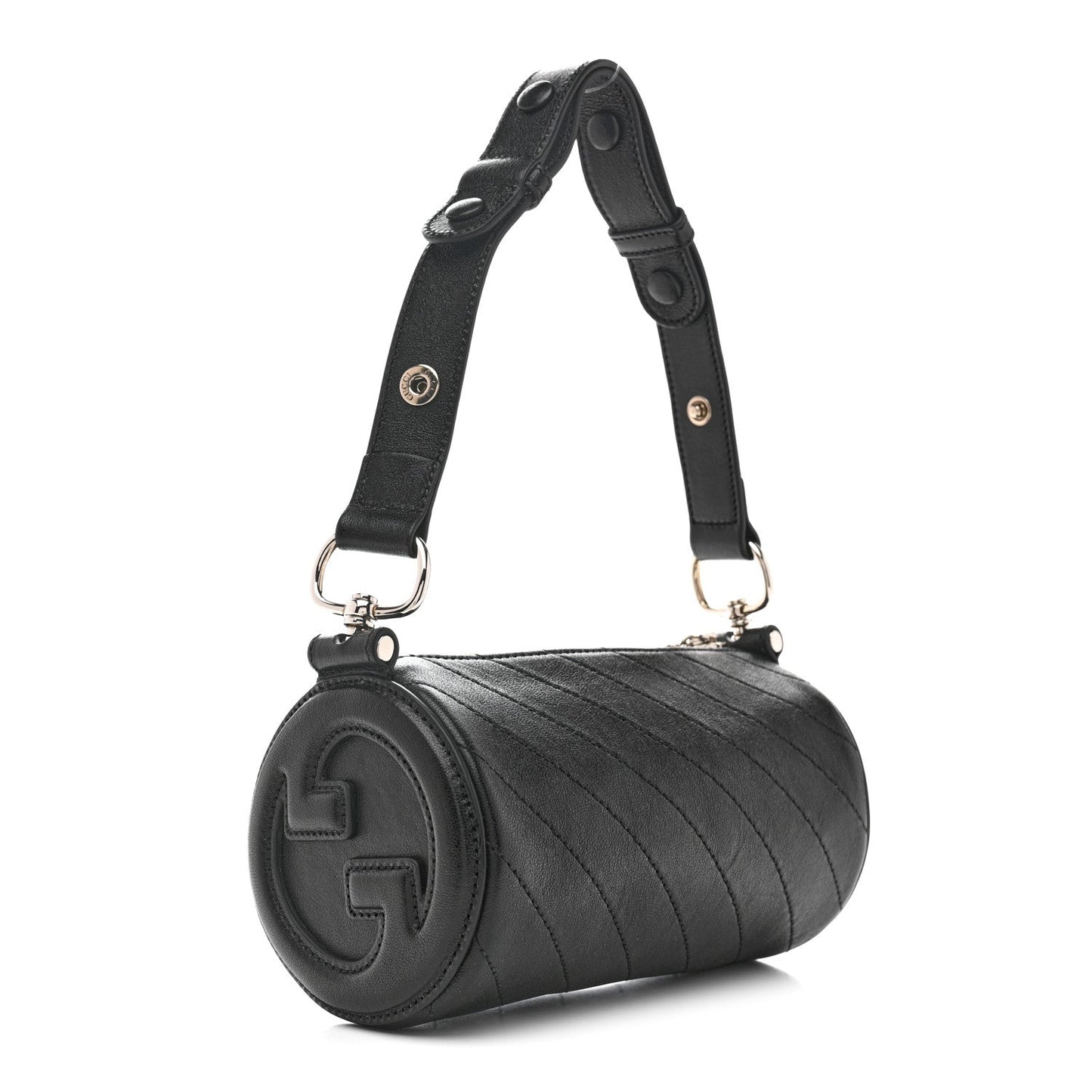 Sakai Be Green Calfskin Diagonal Stitched Mini Blondie Barrel Shoulder Bag Black
