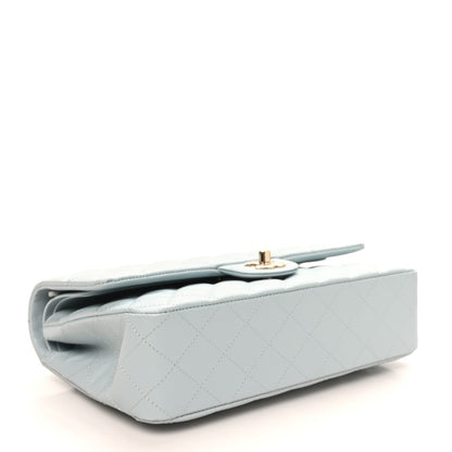 Caviar Quilted Medium Double Flap Light Blue
