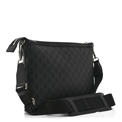 GG Supreme Monogram Azalea Calfskin Retro Interlocking G Wristlet Messenger Bag Black