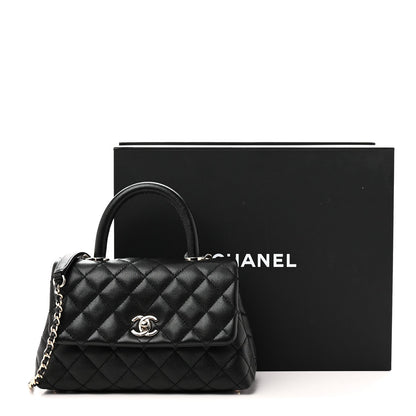 Caviar Quilted Mini Coco Handle Flap Black