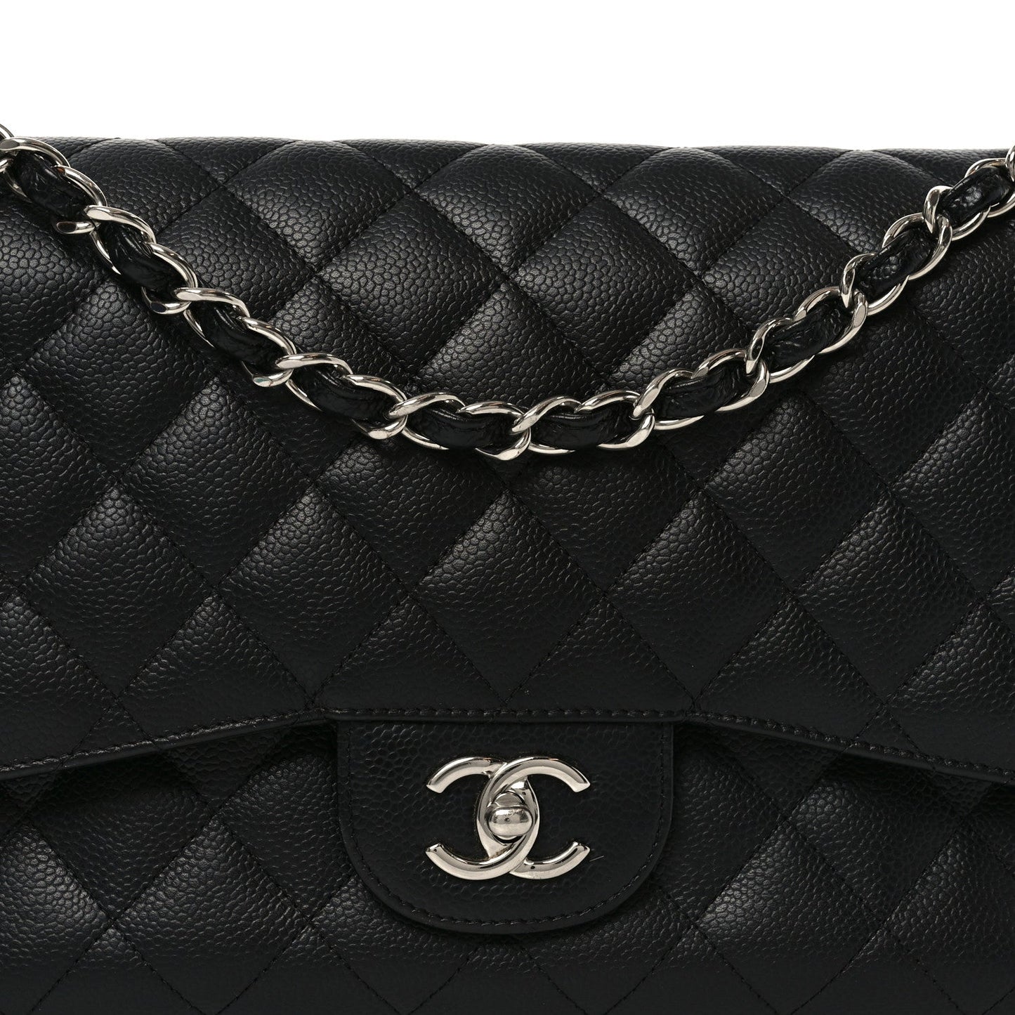 Caviar Quilted Jumbo Double Flap Black