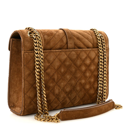 Suede Mixed Matelasse Triquilt Medium Monogram Envelope Satchel Bark Brown