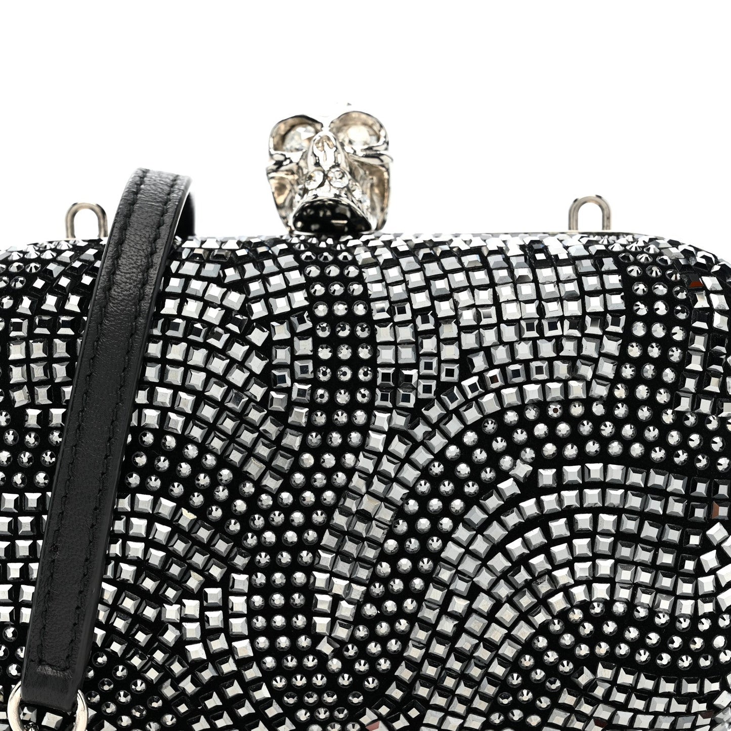 Crystal Nappa Classic Art Deco Skull Clutch Black Silver