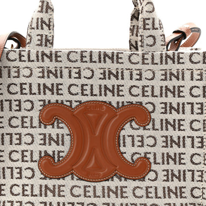 Canvas Calfskin All Over Print Small Cabas Thais White Tan