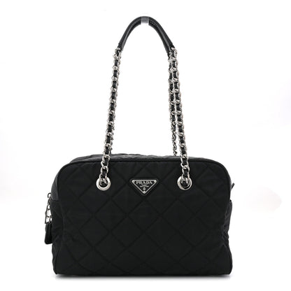 Nylon Tessuto Impuntu Quilted Shoulder Bag Black