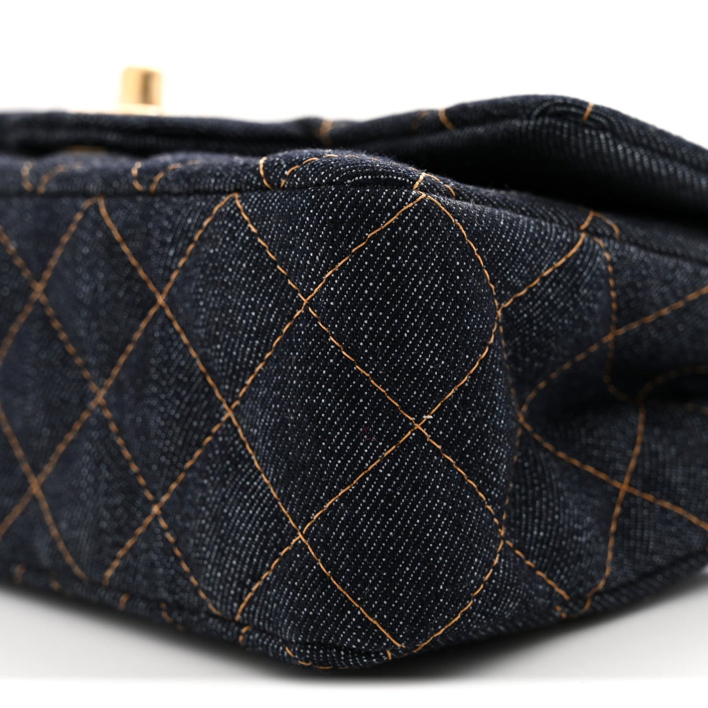 Denim Quilted Mini Rectangular Flap Dark Blue Orange