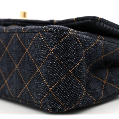 Denim Quilted Mini Rectangular Flap Dark Blue Orange