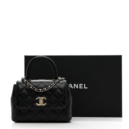 Caviar Quilted Coco Handle Clutch With Chain Black