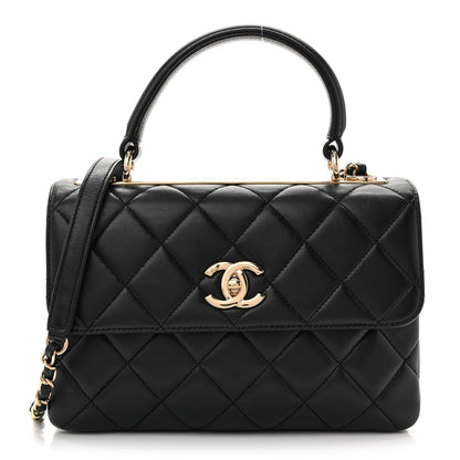 Lambskin Quilted Small Trendy CC Dual Handle Flap Bag Black